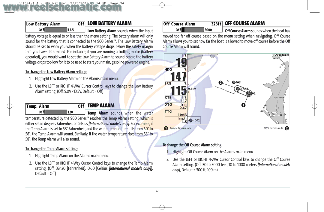 Humminbird 531374-1_A manual LOW Battery Alarm, Temp Alarm, OFF Course Alarm 