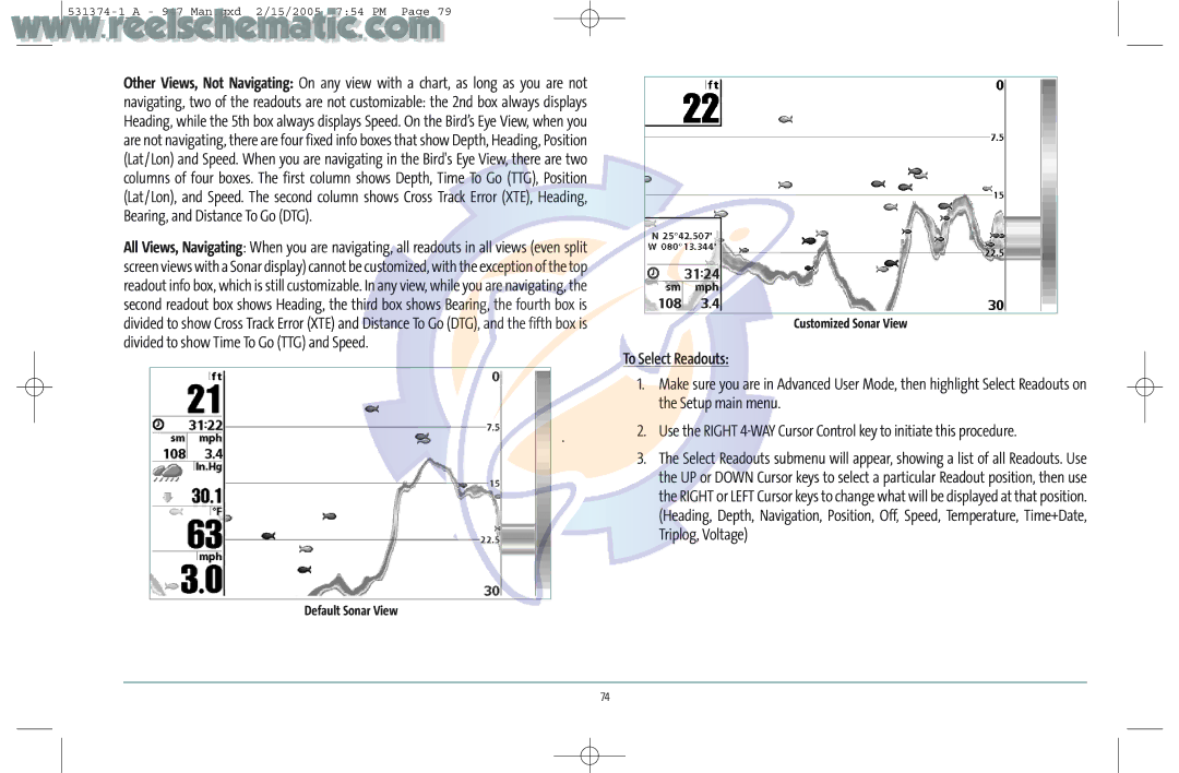 Humminbird 531374-1_A manual To Select Readouts, Default Sonar View Customized Sonar View 