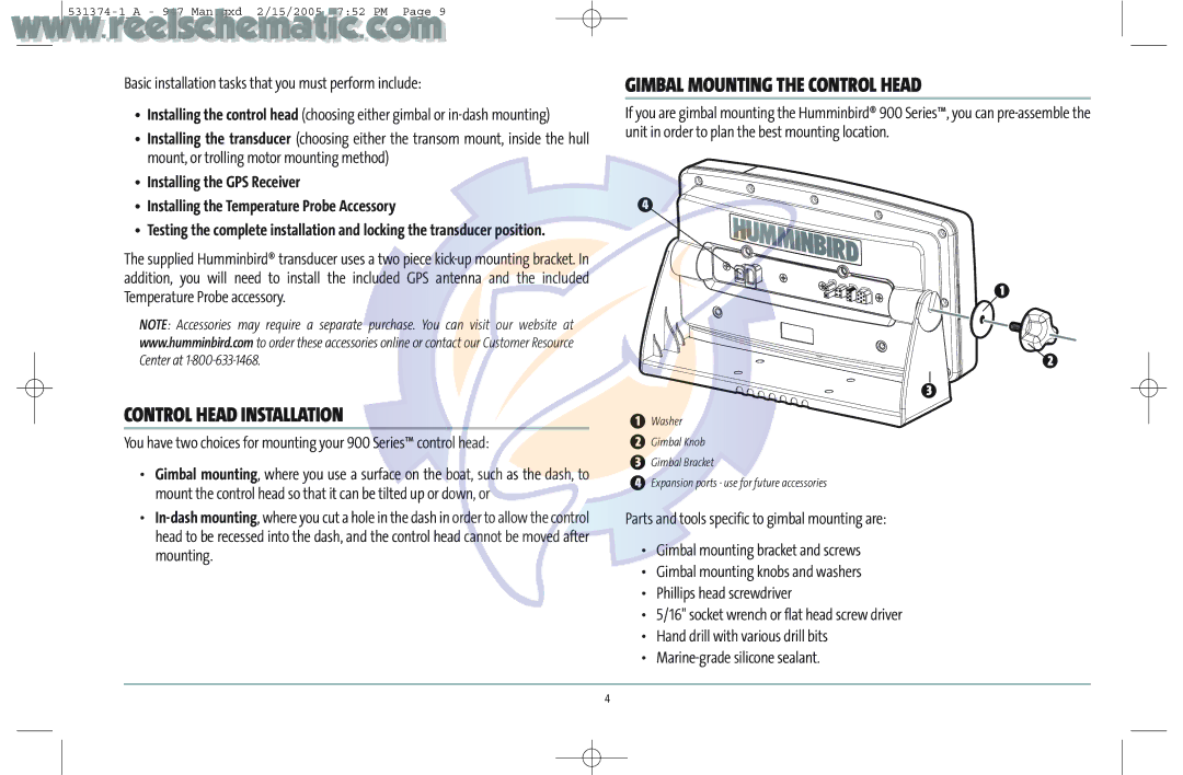 Humminbird 531374-1_A manual Control Head Installation, Gimbal Mounting the Control Head 