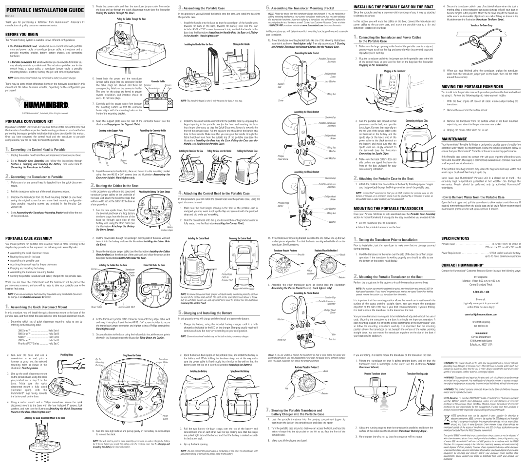 Humminbird 531571-1_C specifications Before YOU Begin, Portable Conversion KIT, Mounting the Portable Transducer 