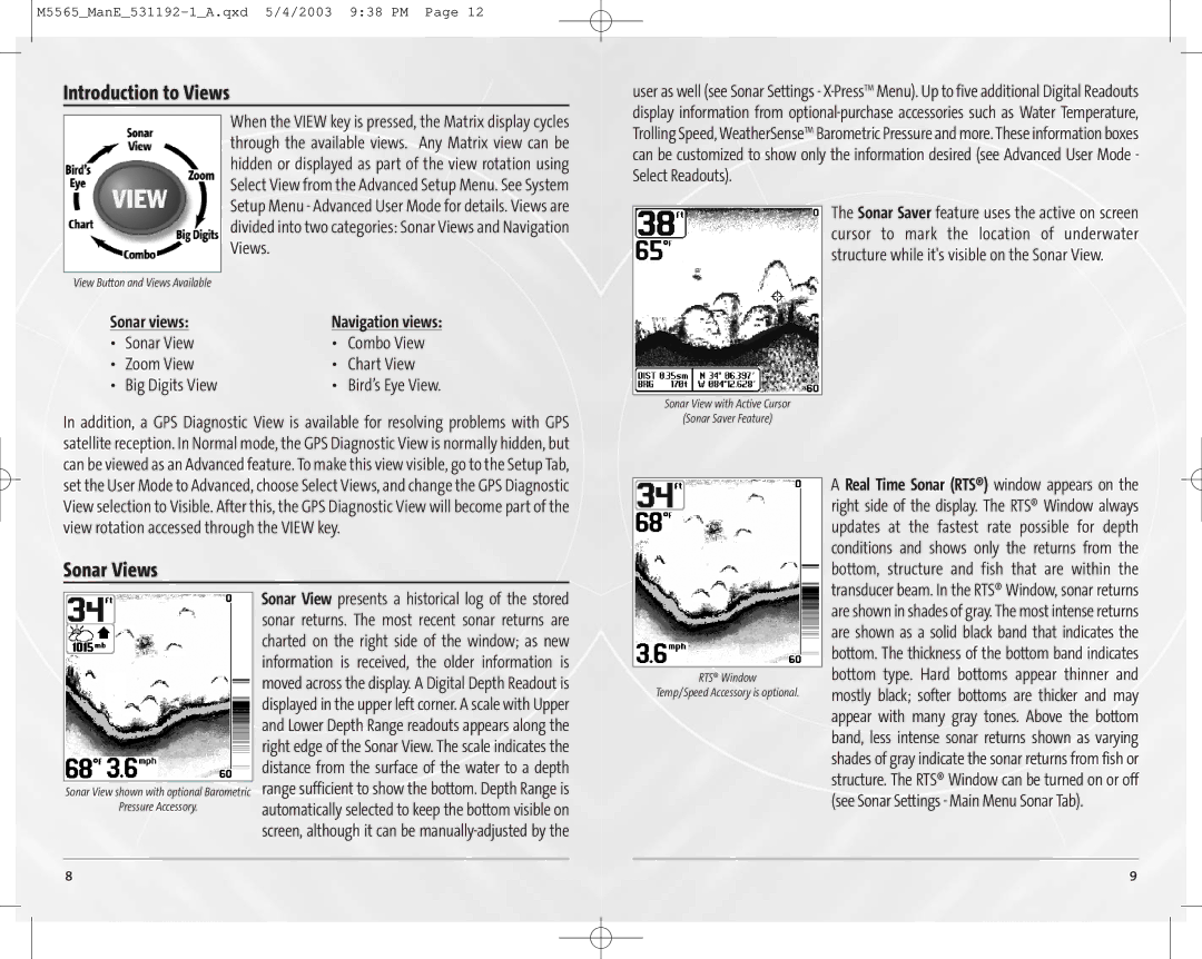 Humminbird 65, 55 manual Introduction to Views, Sonar Views 