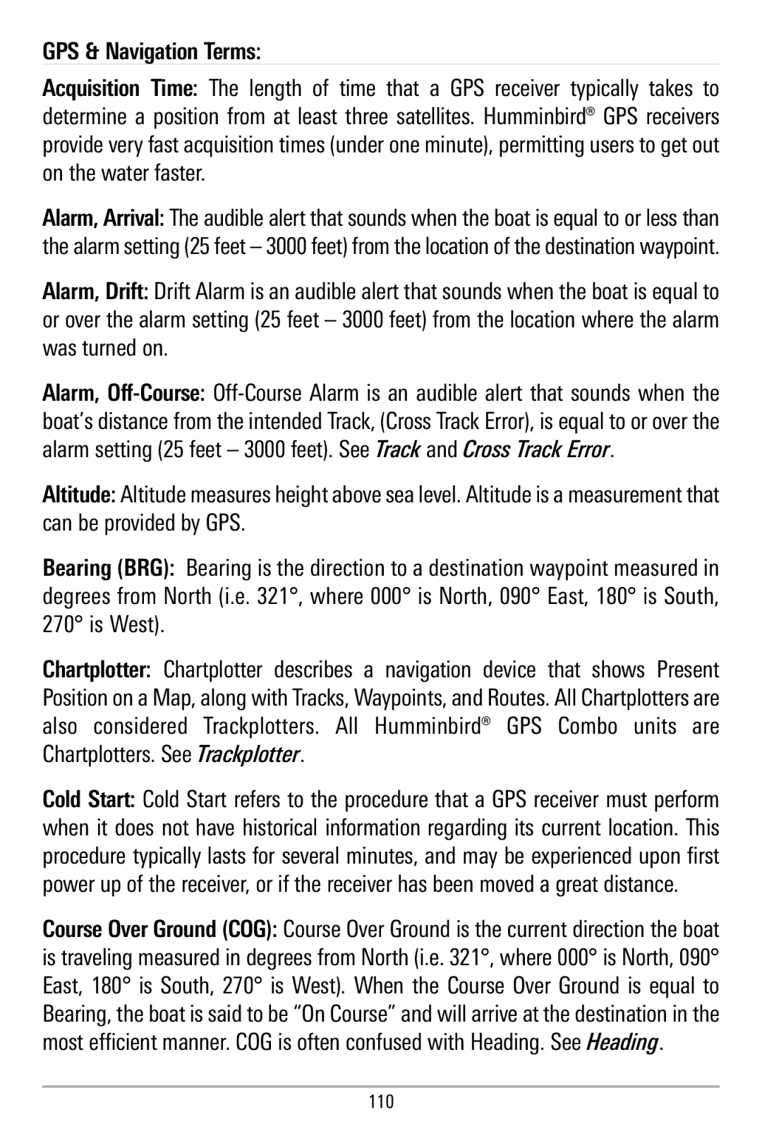 Humminbird 580 manual GPS & Navigation Terms 