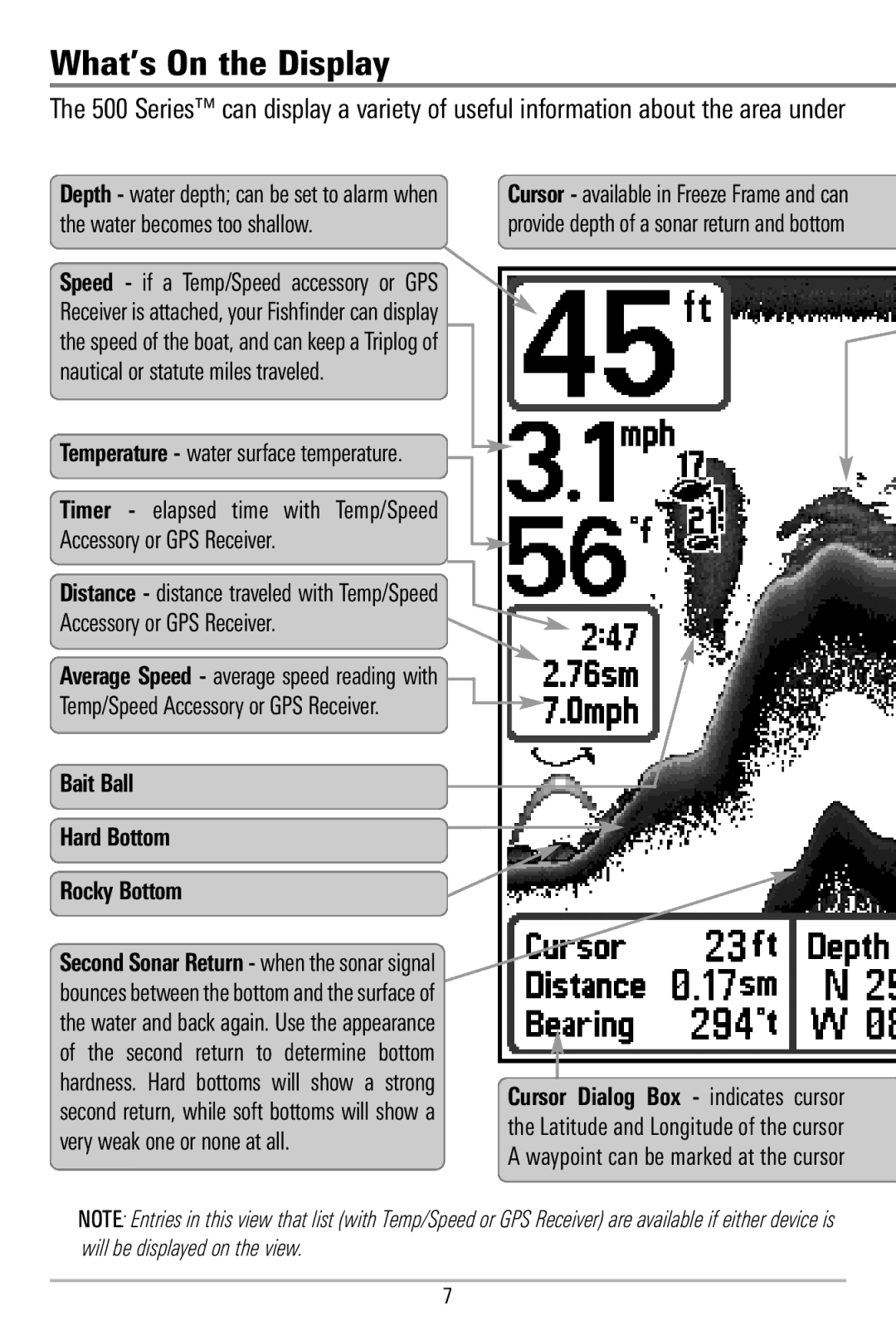 Humminbird 580 manual What’s On the Display, Bait Ball Hard Bottom Rocky Bottom 