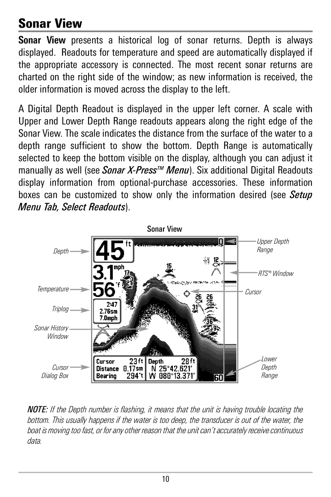 Humminbird 580 manual Sonar View 