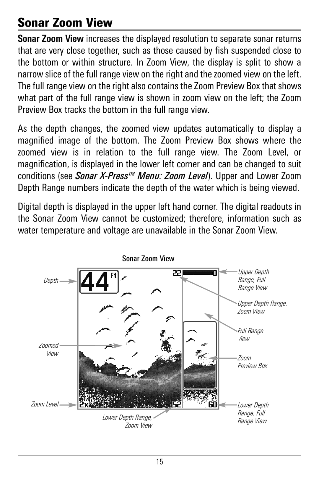 Humminbird 580 manual Sonar Zoom View 