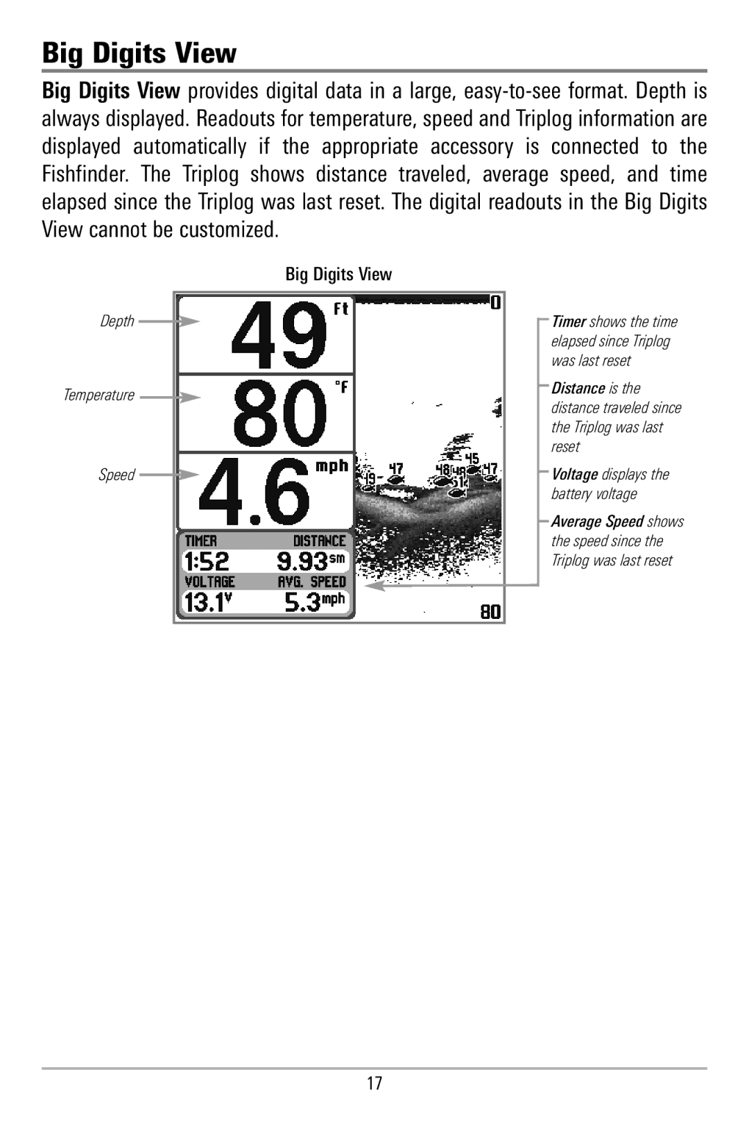 Humminbird 580 manual Big Digits View 