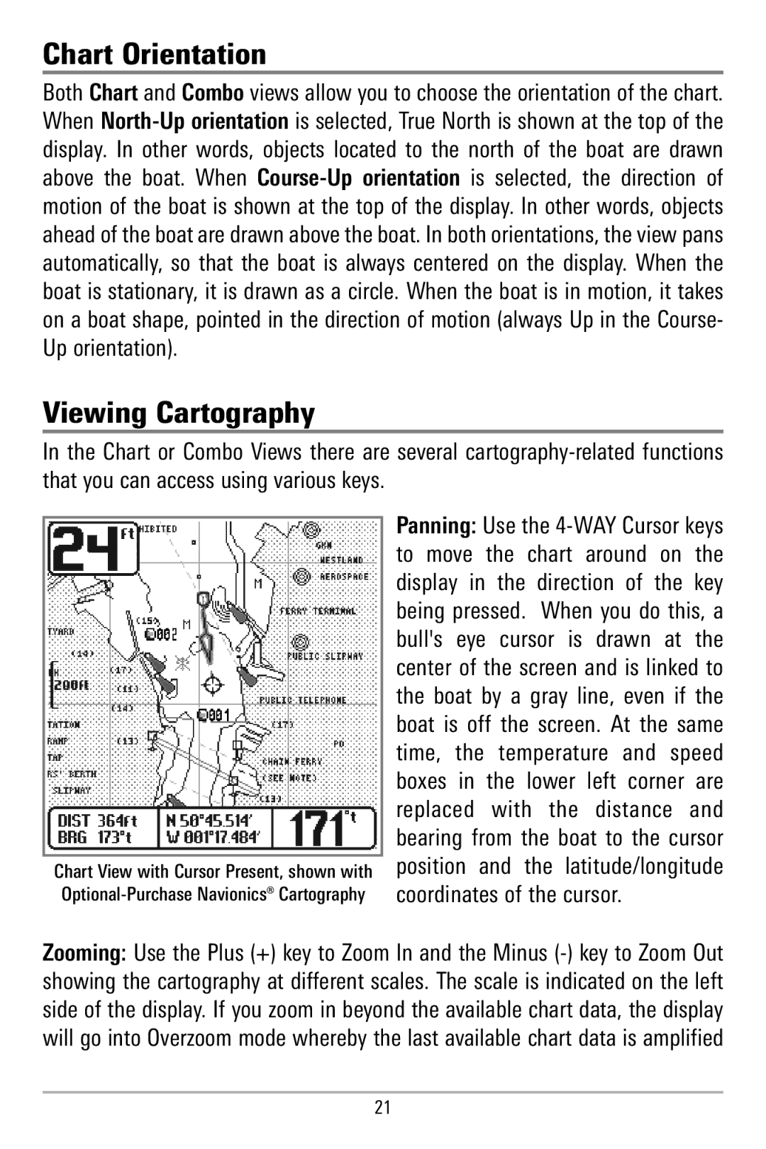 Humminbird 580 manual Chart Orientation, Viewing Cartography 