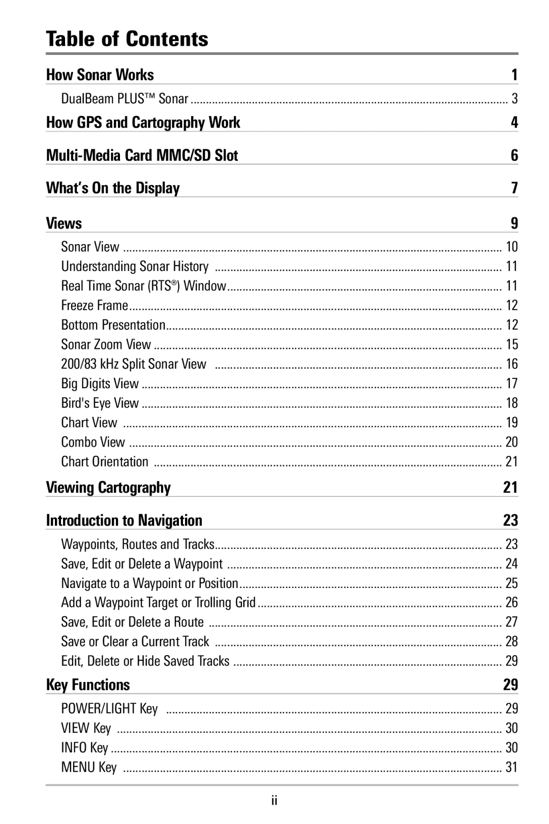 Humminbird 580 manual Table of Contents 