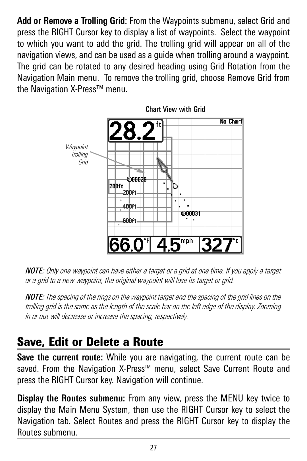 Humminbird 580 manual Save, Edit or Delete a Route 