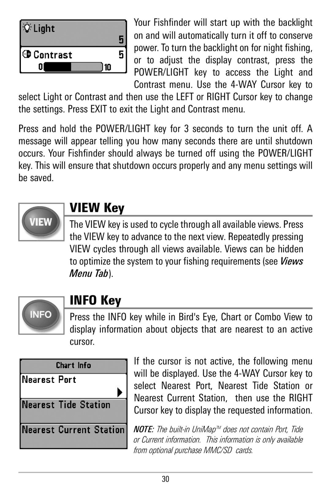 Humminbird 580 manual View Key, Info Key 