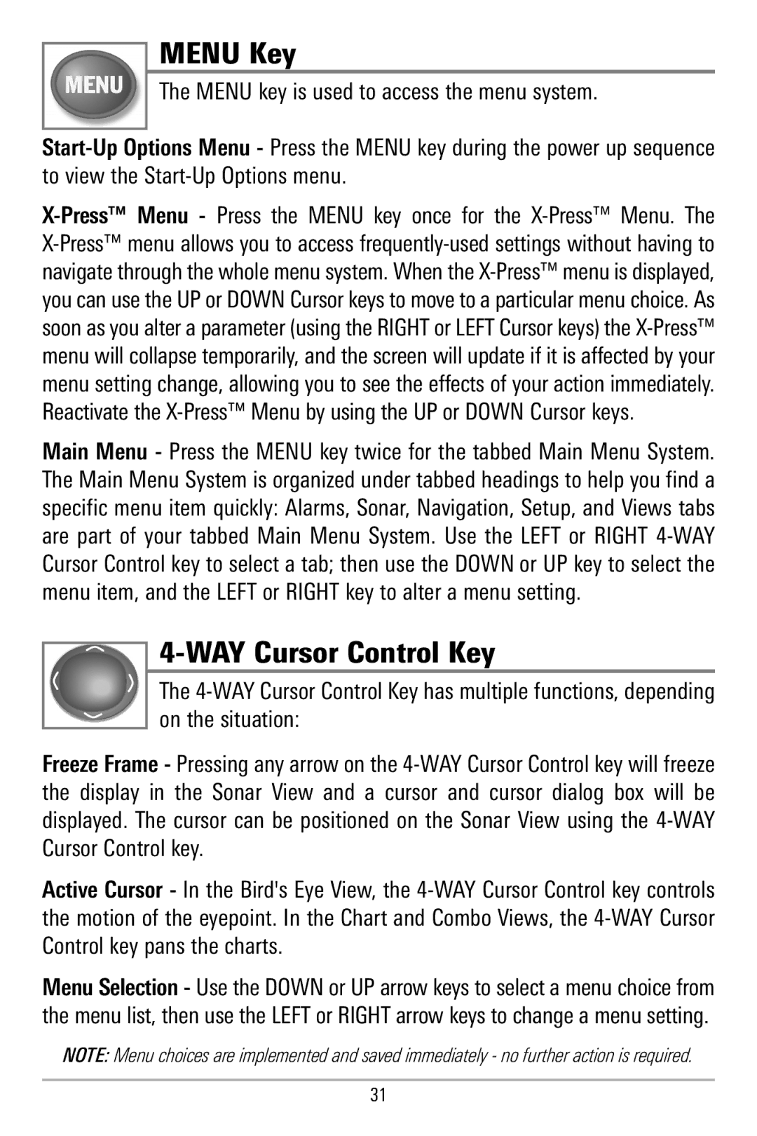 Humminbird 580 manual Menu Key, WAY Cursor Control Key 