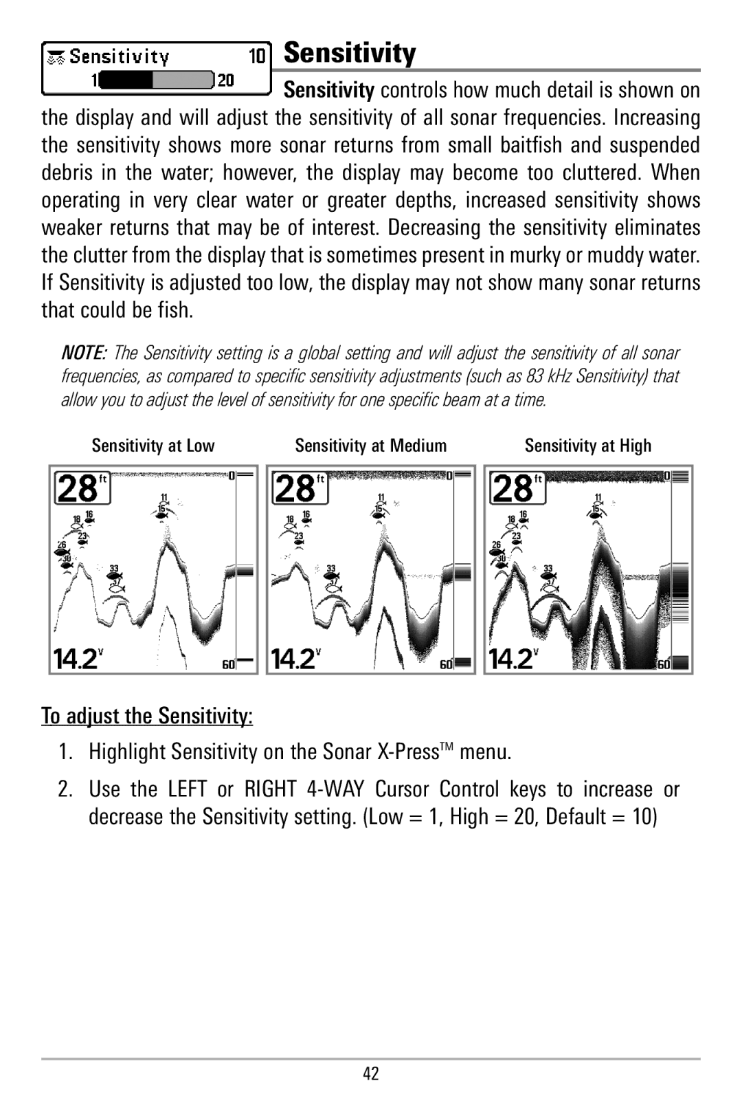 Humminbird 580 manual Sensitivity 