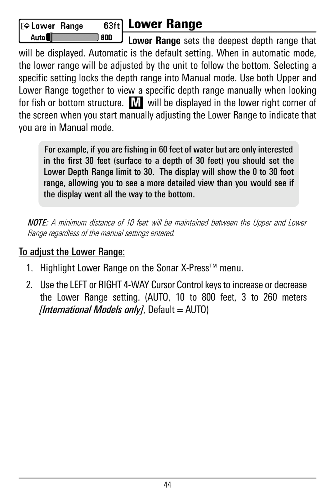 Humminbird 580 manual Lower Range 