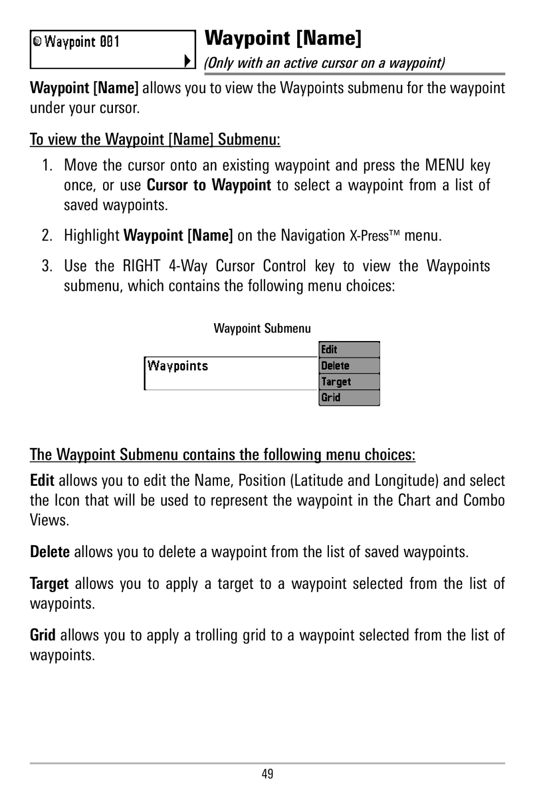 Humminbird 580 manual Waypoint Name 