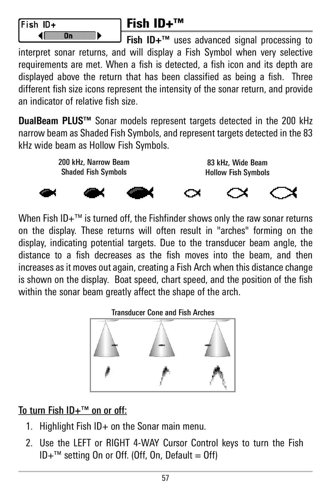 Humminbird 580 manual Fish ID+ 