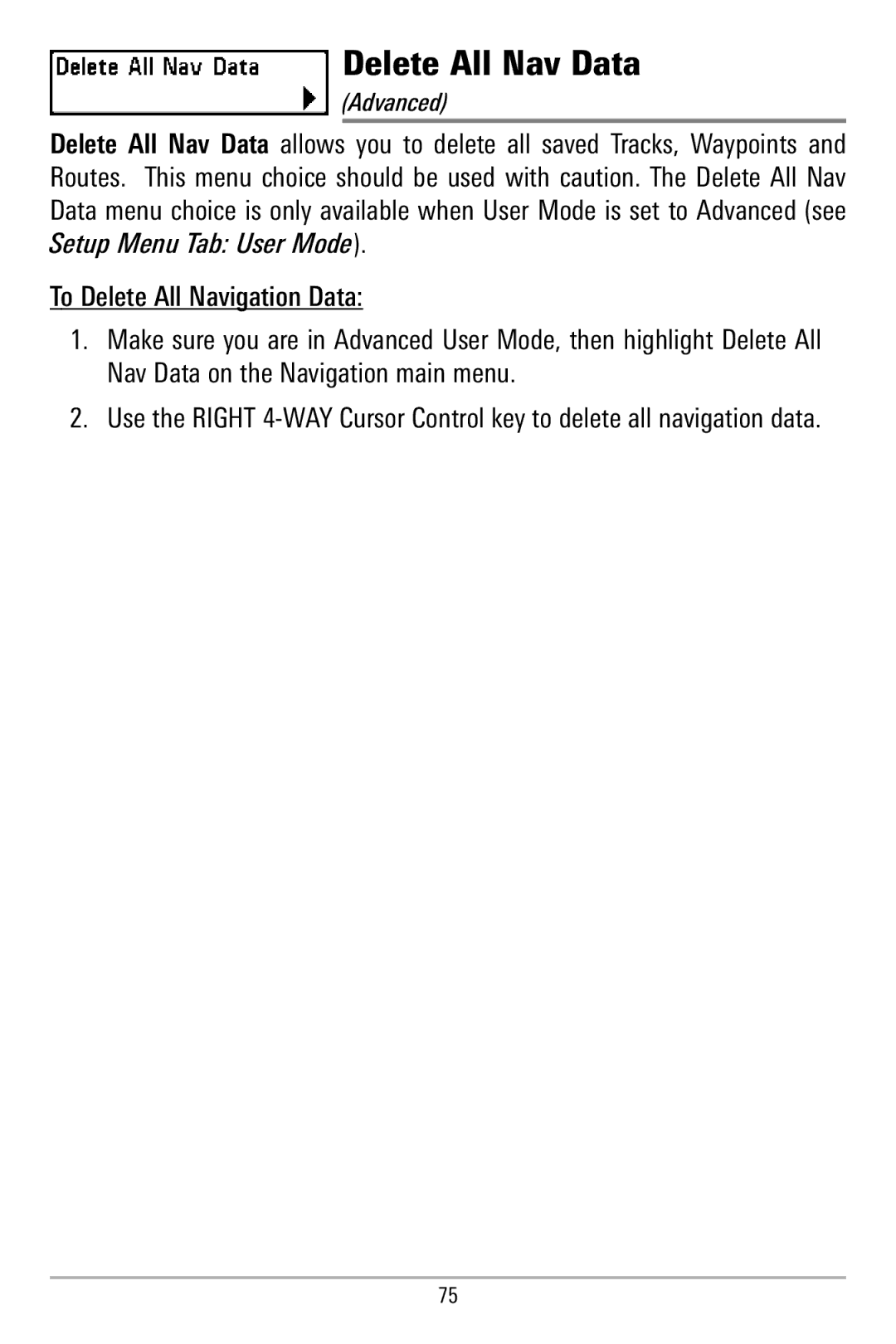 Humminbird 580 manual Delete All Nav Data 