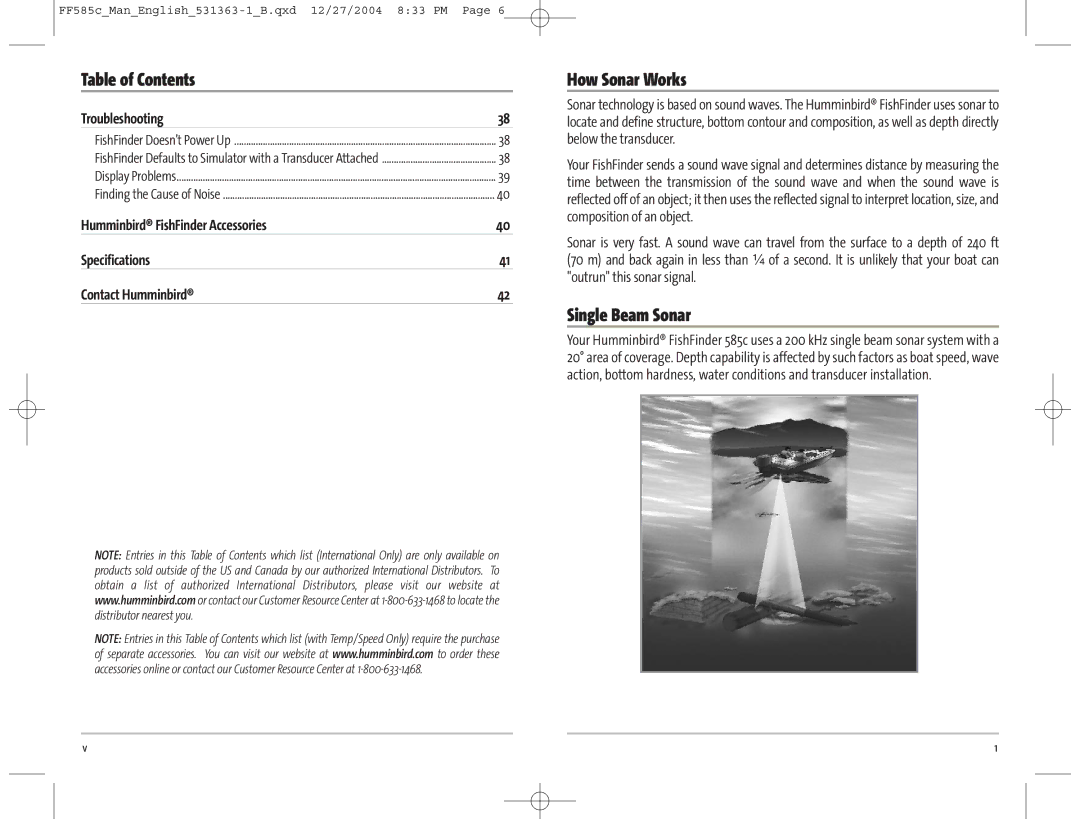 Humminbird 585C manual How Sonar Works, Single Beam Sonar, Troubleshooting 