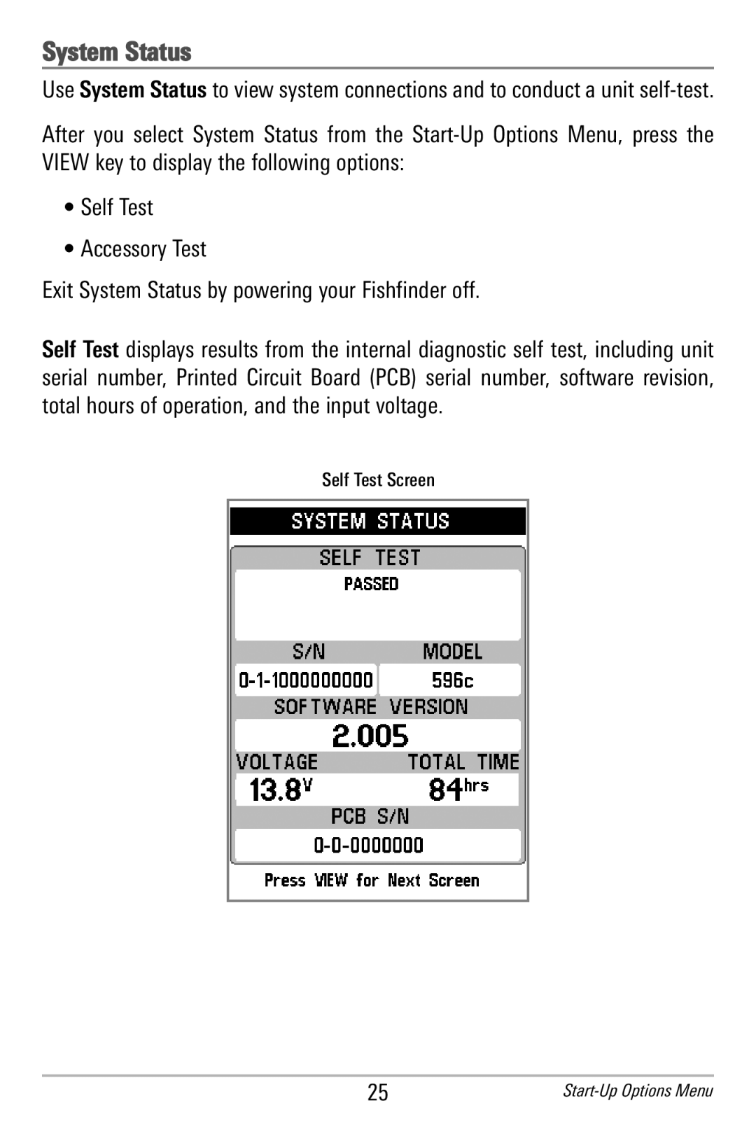 Humminbird 596c, 586c manual System Status 