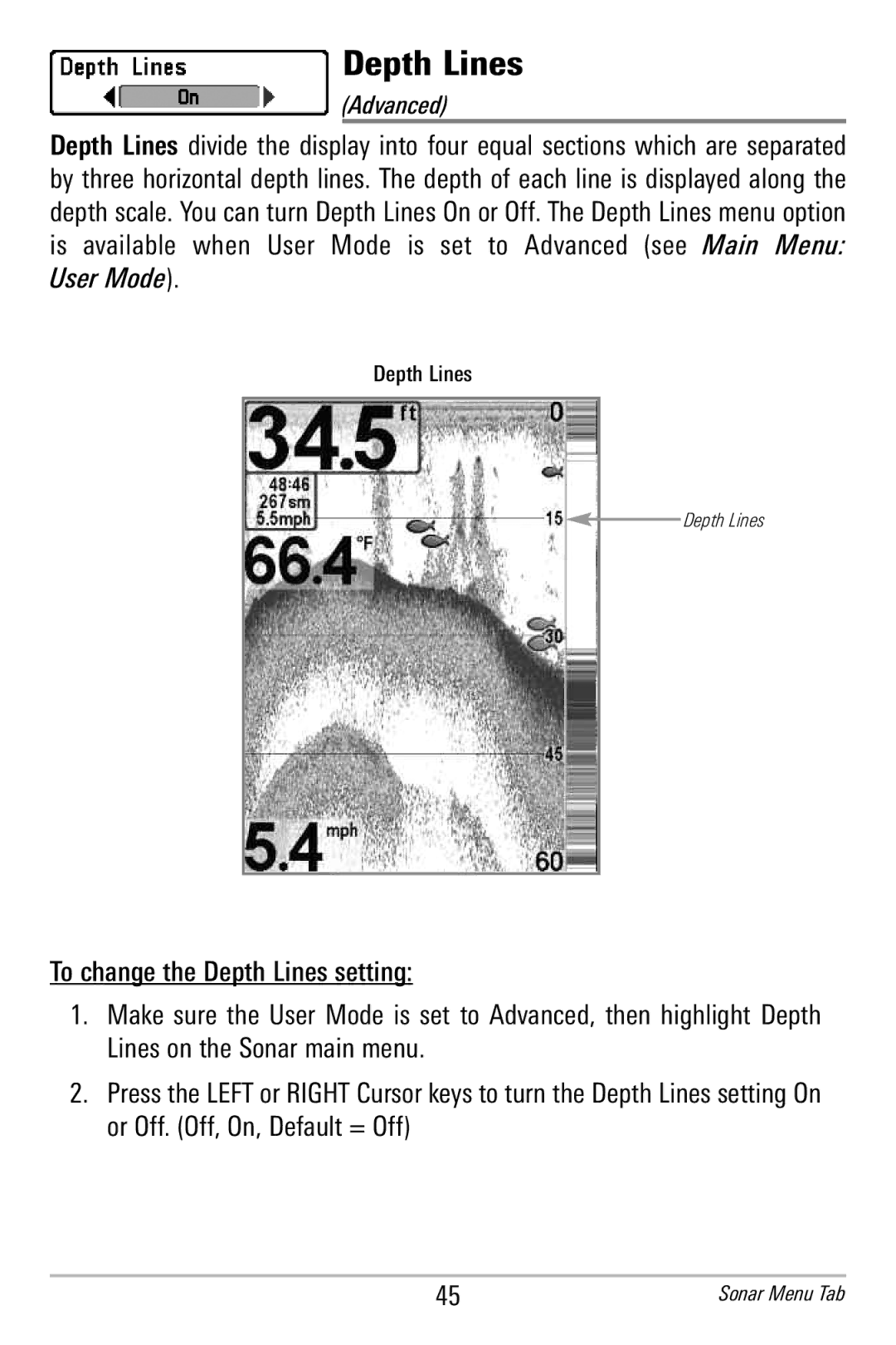 Humminbird 596c, 586c manual Depth Lines 