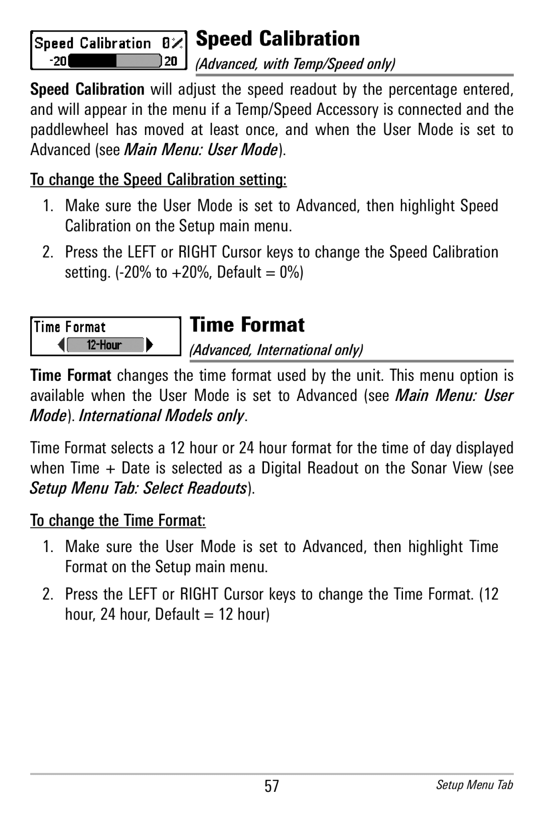 Humminbird 596c, 586c manual Speed Calibration, Time Format 