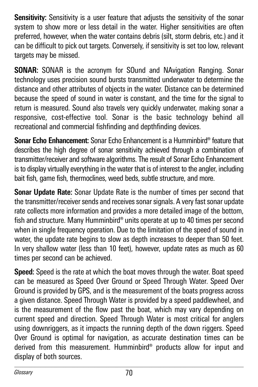 Humminbird 586c, 596c manual Glossary 