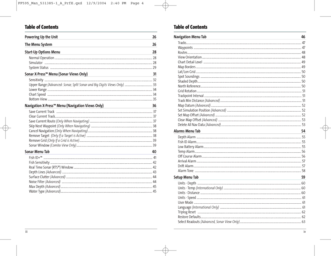 Humminbird 595C manual Powering Up the Unit Menu System Start-Up Options Menu, Sonar X-Press Menu Sonar Views Only 