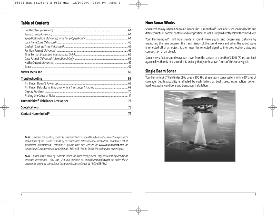 Humminbird 595C manual How Sonar Works, Single Beam Sonar, Views Menu Tab Troubleshooting 