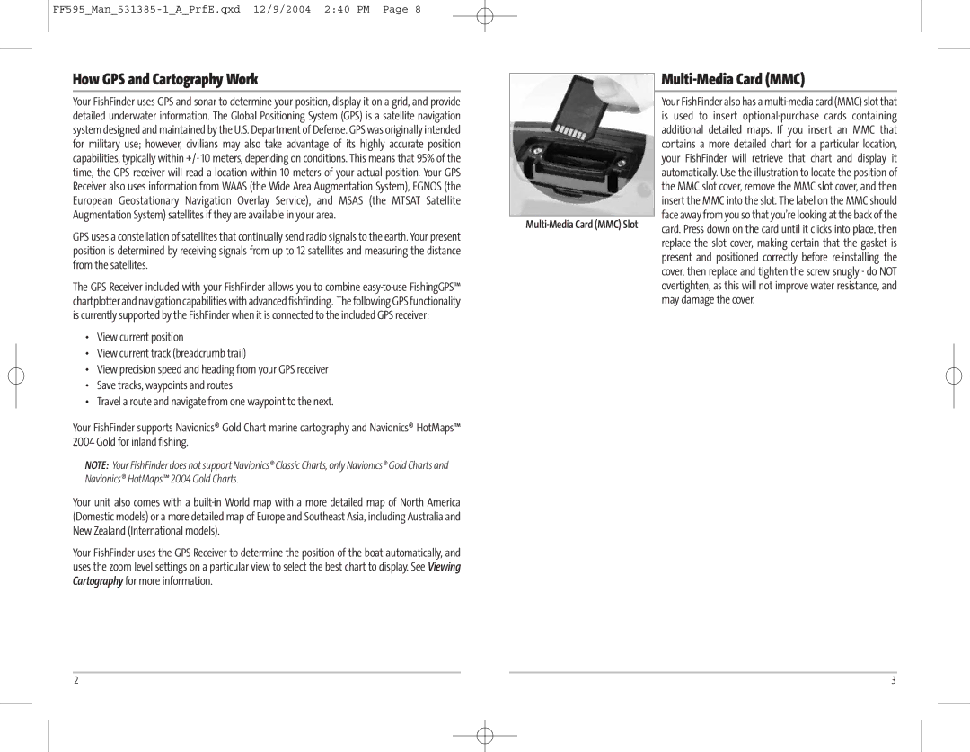 Humminbird 595C manual How GPS and Cartography Work, Multi-Media Card MMC 