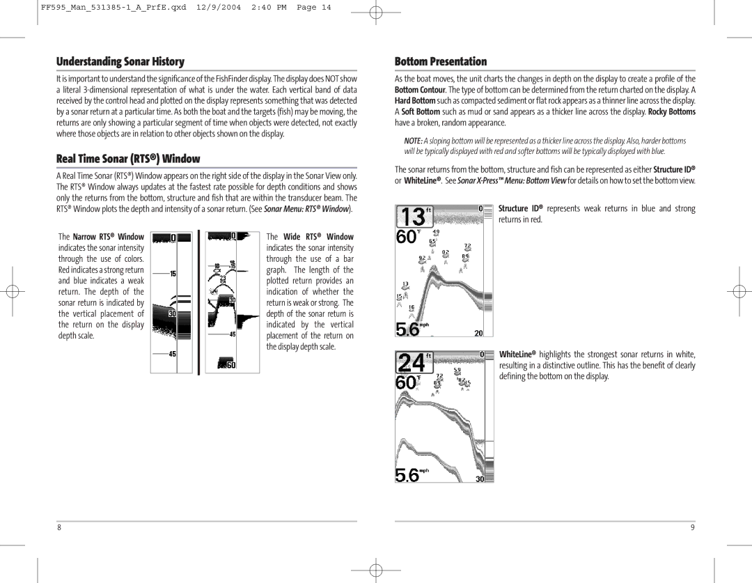 Humminbird 595C manual Understanding Sonar History, Real Time Sonar RTS Window, Bottom Presentation 