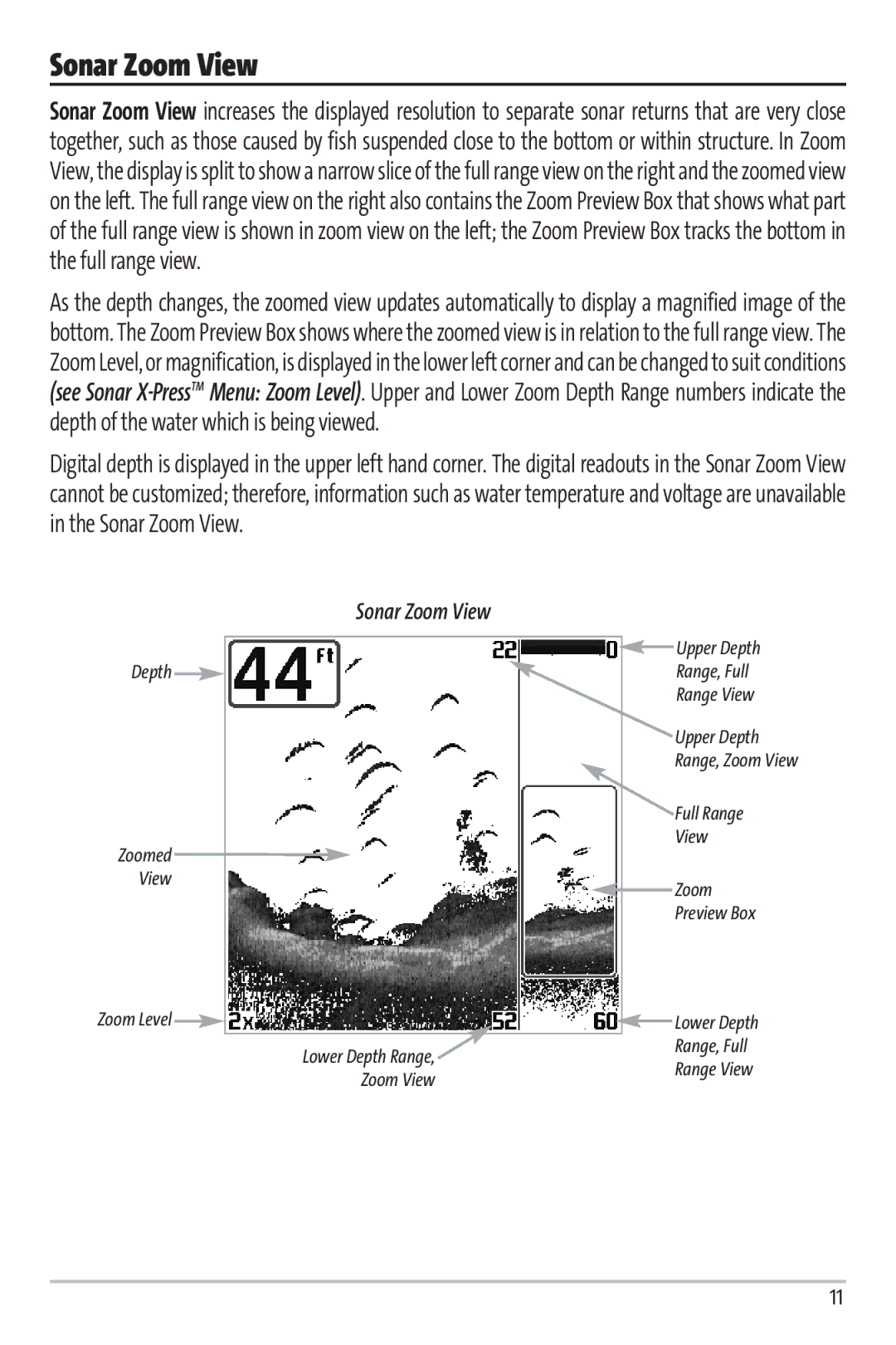 Humminbird 67 manual Sonar Zoom View 