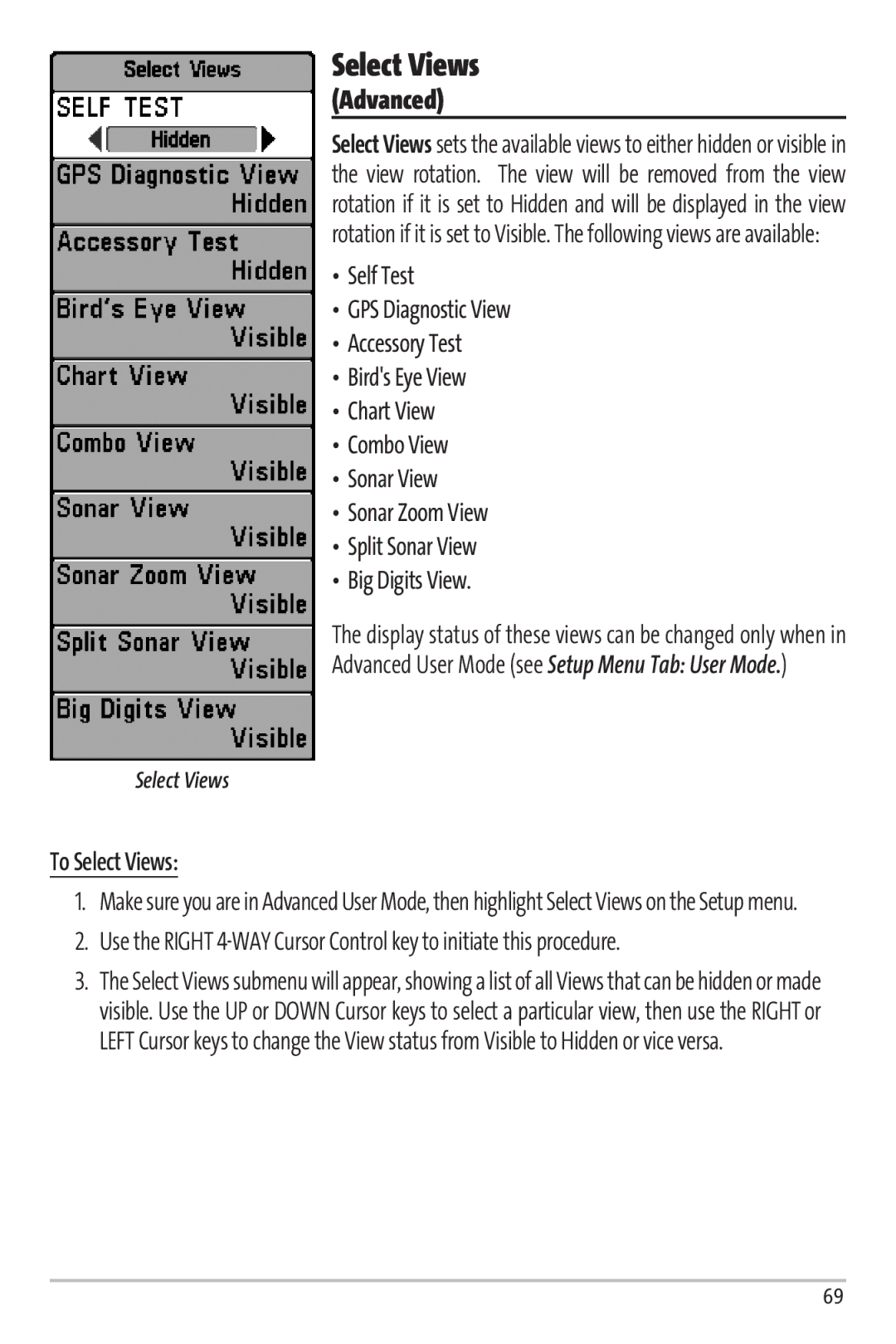 Humminbird 67 manual To Select Views 