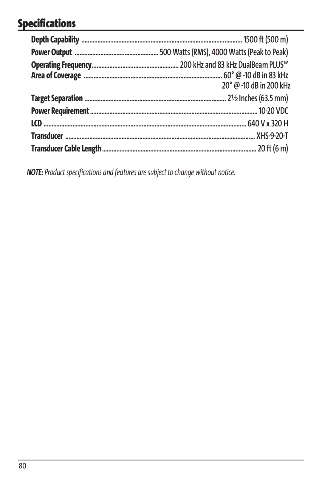 Humminbird 67 manual Specifications 