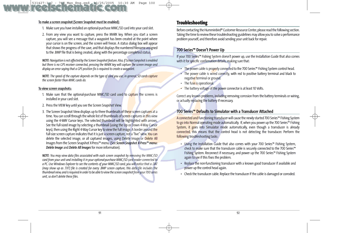 Humminbird 700 manual Troubleshooting, To make a screen snapshot Screen Snapshot must be enabled, To view screen snapshots 