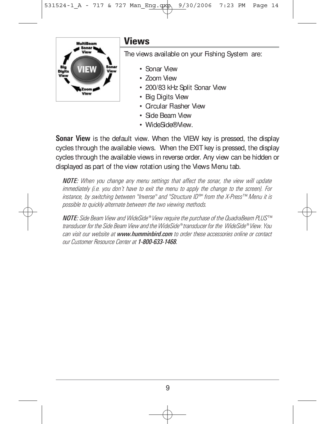 Humminbird 717, 727 manual Views 