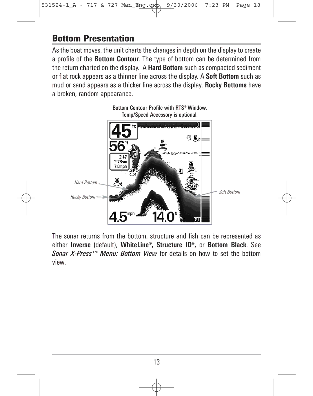 Humminbird 717, 727 manual Bottom Presentation 