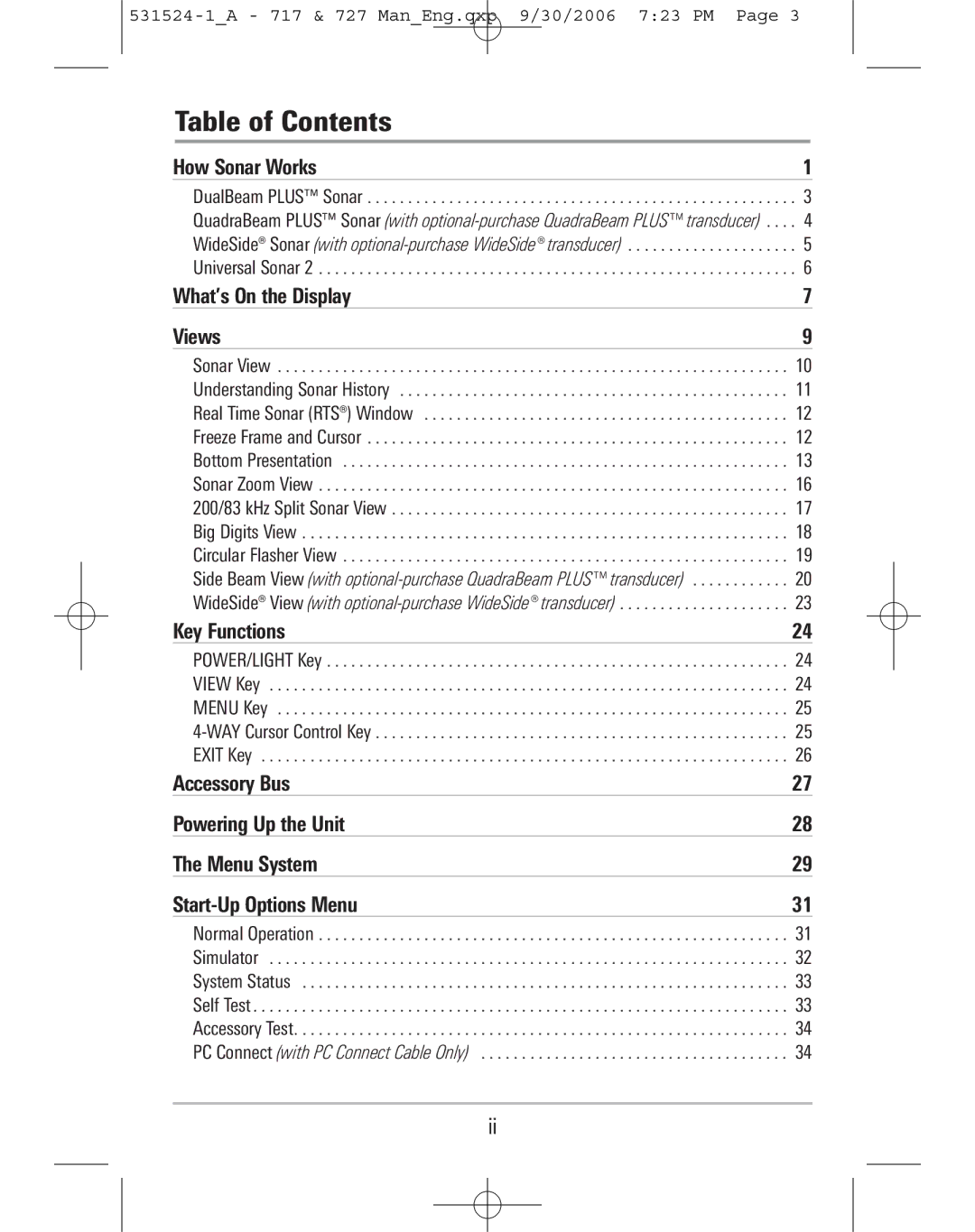 Humminbird 727, 717 manual Table of Contents 