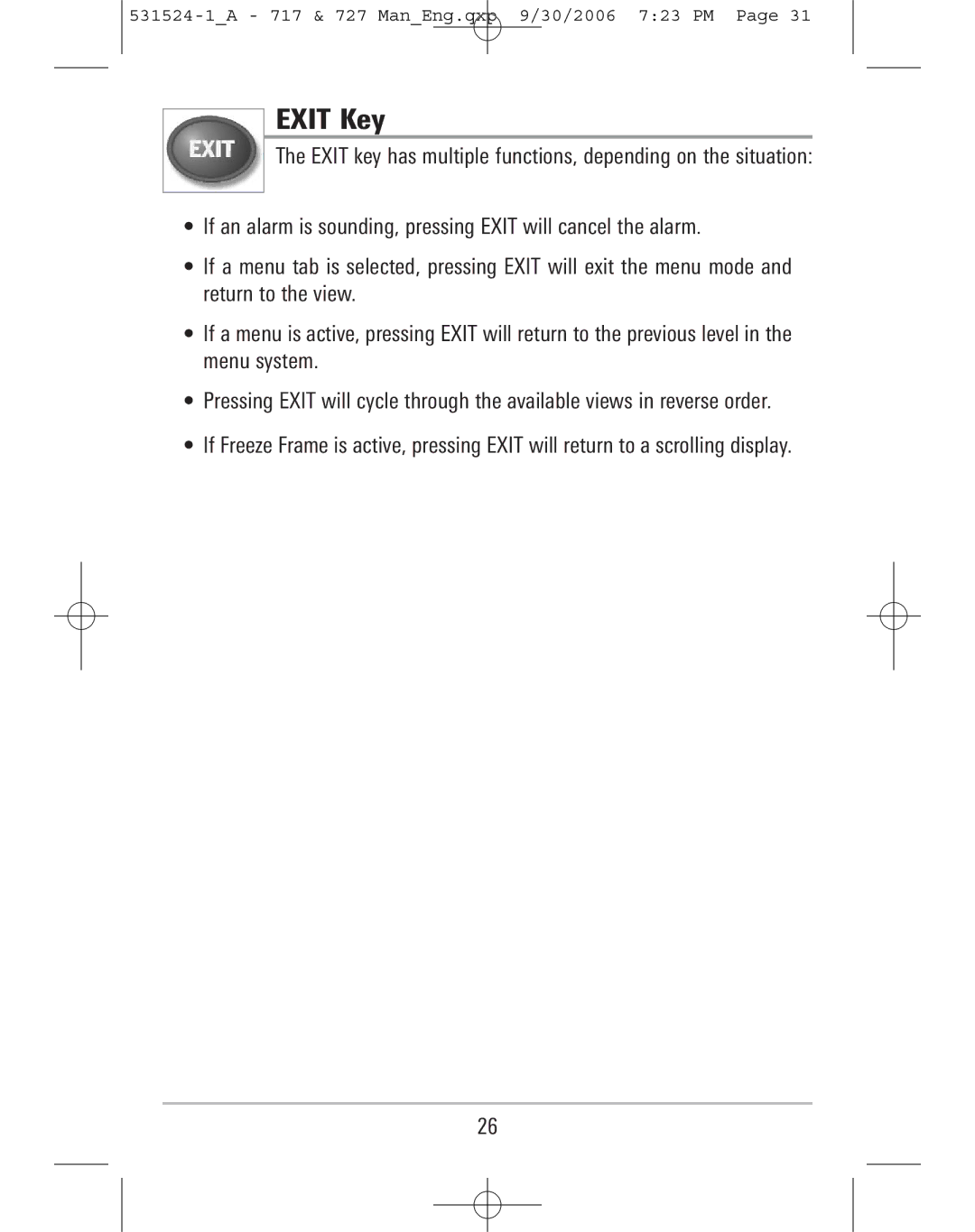 Humminbird 727, 717 manual Exit Key 