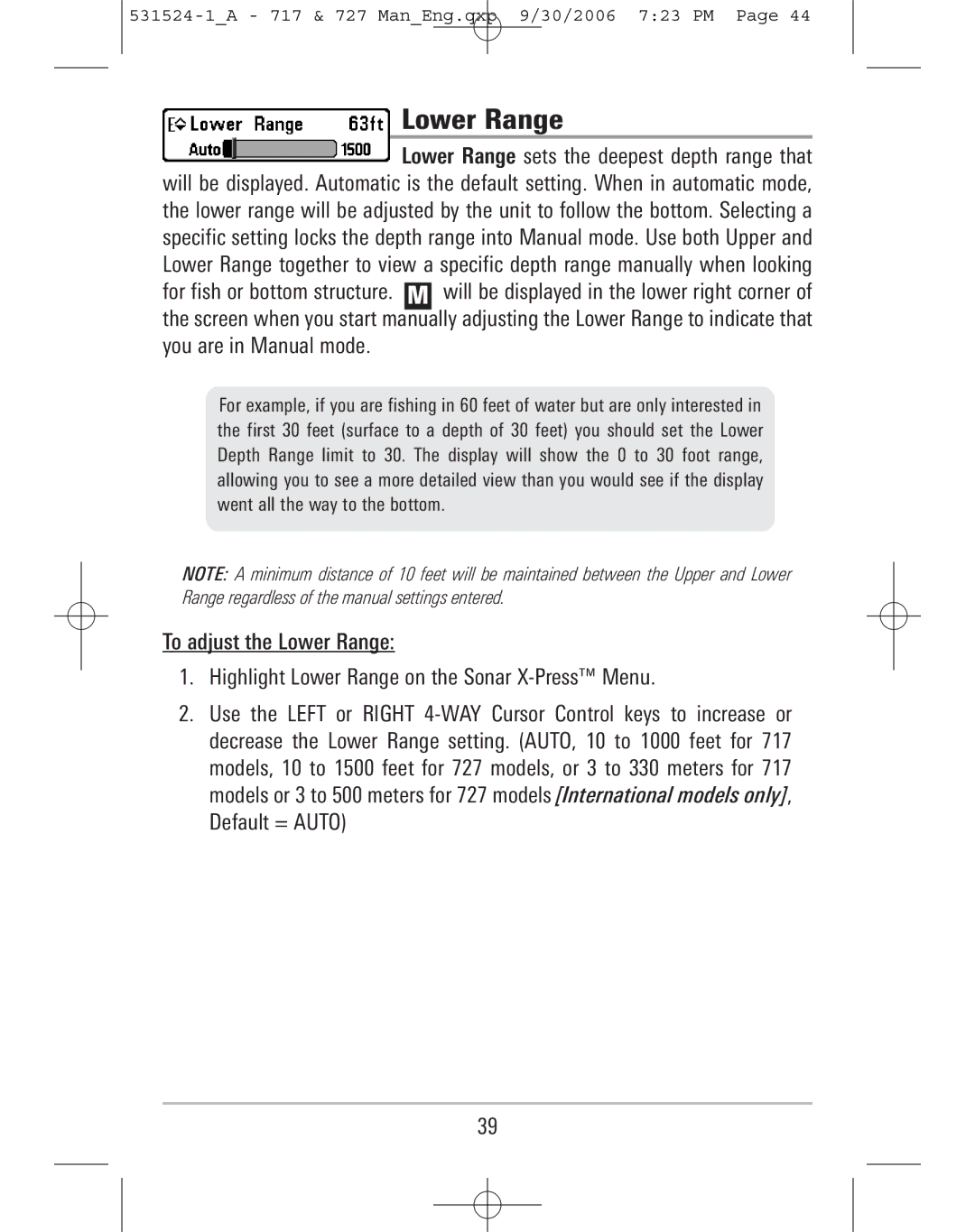 Humminbird 717, 727 manual Lower Range 