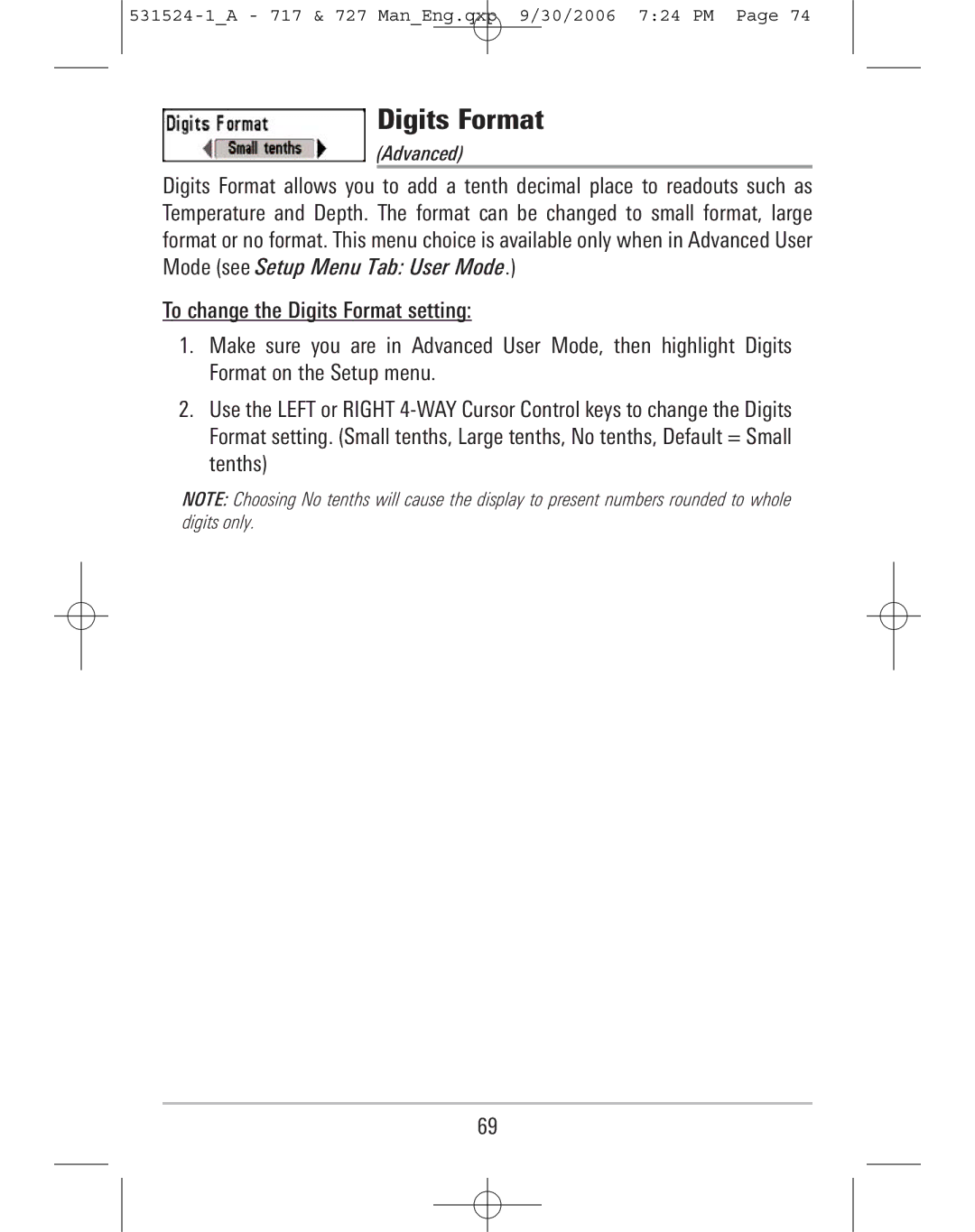 Humminbird 717, 727 manual Digits Format 