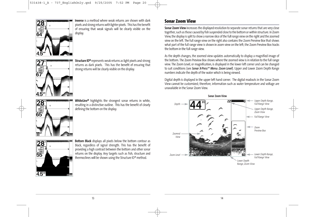 Humminbird 531438-1_A, 737, 700 series manual Sonar Zoom View 