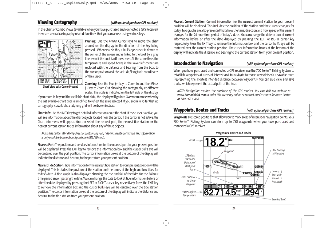 Humminbird 700 series, 737, 531438-1_A manual Viewing Cartography, Waypoints, Routes and Tracks 