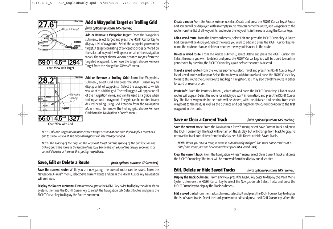 Humminbird 737, 700 series, 531438-1_A manual Add a Waypoint Target or Trolling Grid, Chart View with Grid 