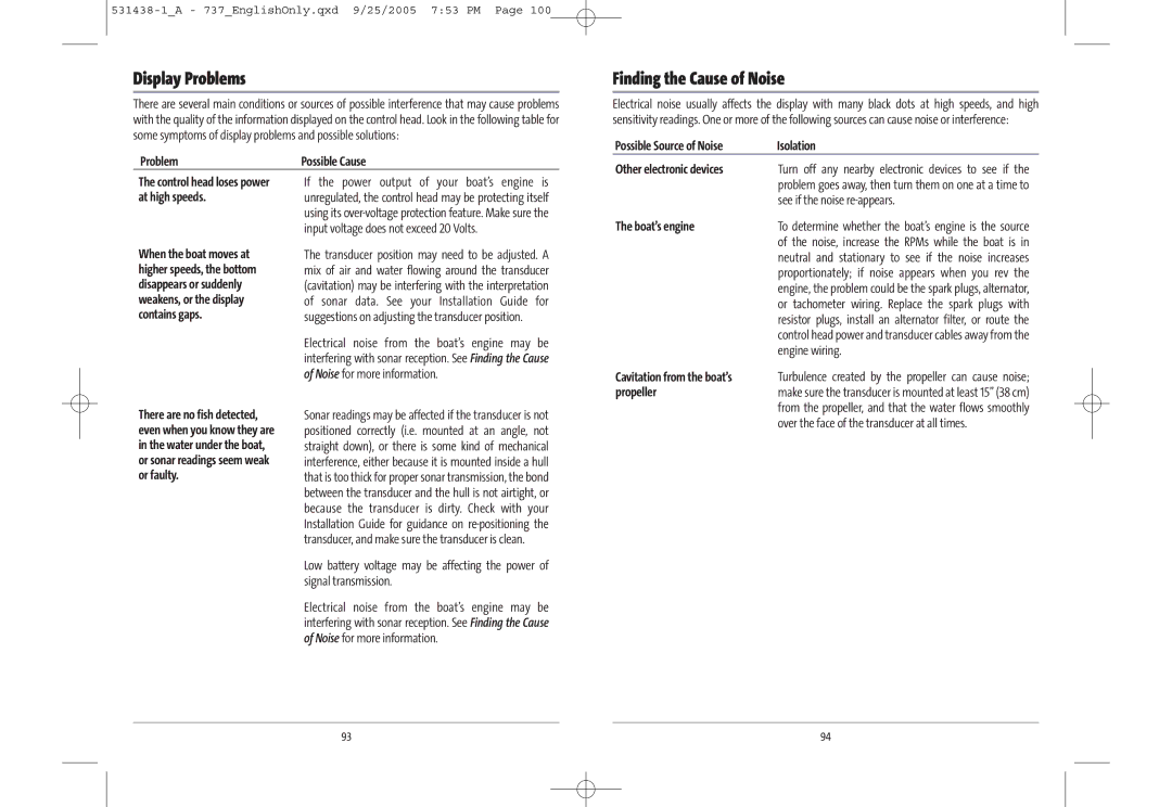 Humminbird 737, 700 series, 531438-1_A manual Display Problems, Finding the Cause of Noise 