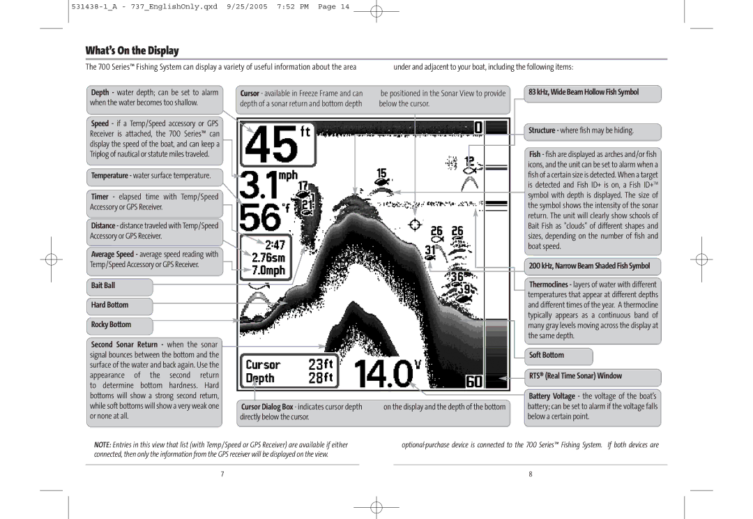 Humminbird 531438-1_A What’s On the Display, 83 kHz, Wide Beam Hollow Fish Symbol, Soft Bottom RTS Real Time Sonar Window 