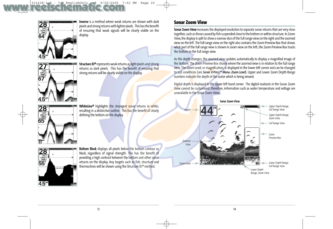 Humminbird 737 GPS manual Sonar Zoom View 