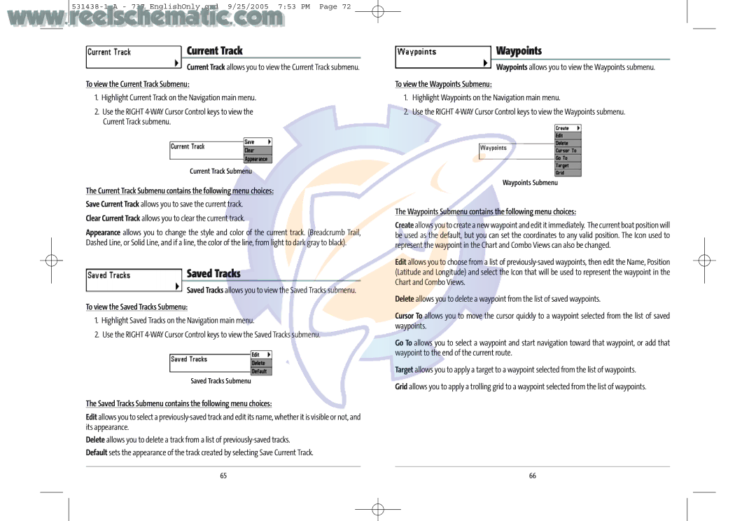 Humminbird 737 GPS manual Current Track, Saved Tracks, Waypoints 