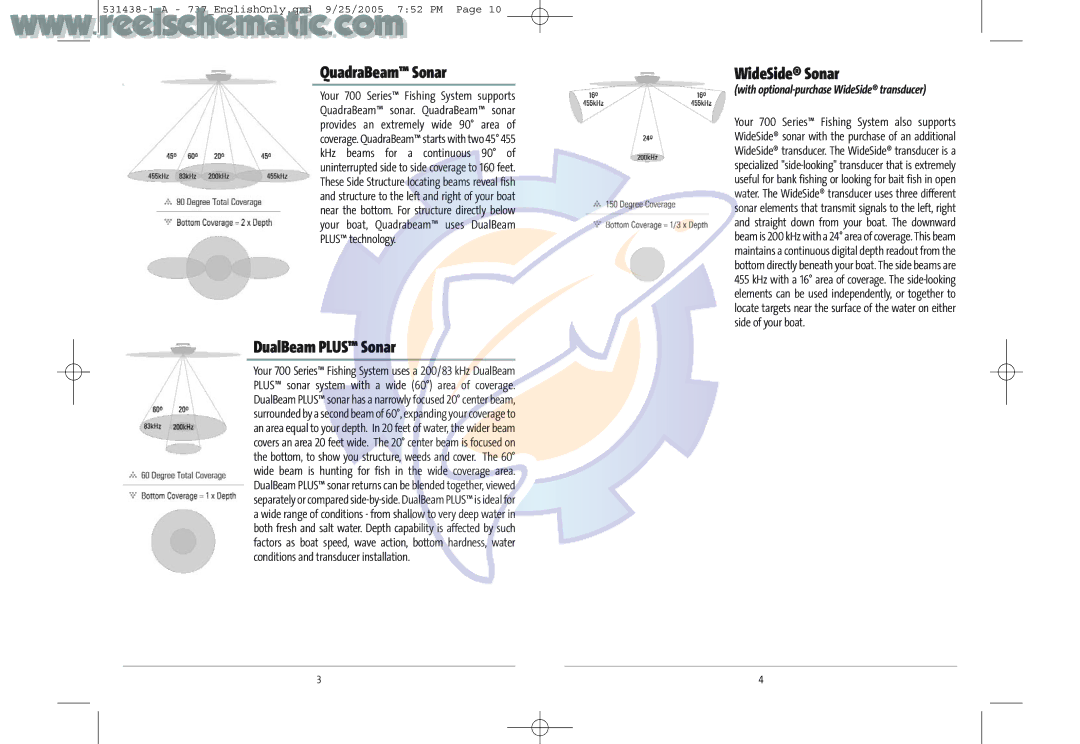 Humminbird 737 GPS manual QuadraBeam Sonar, DualBeam Plus Sonar, WideSide Sonar, With optional-purchase WideSide transducer 
