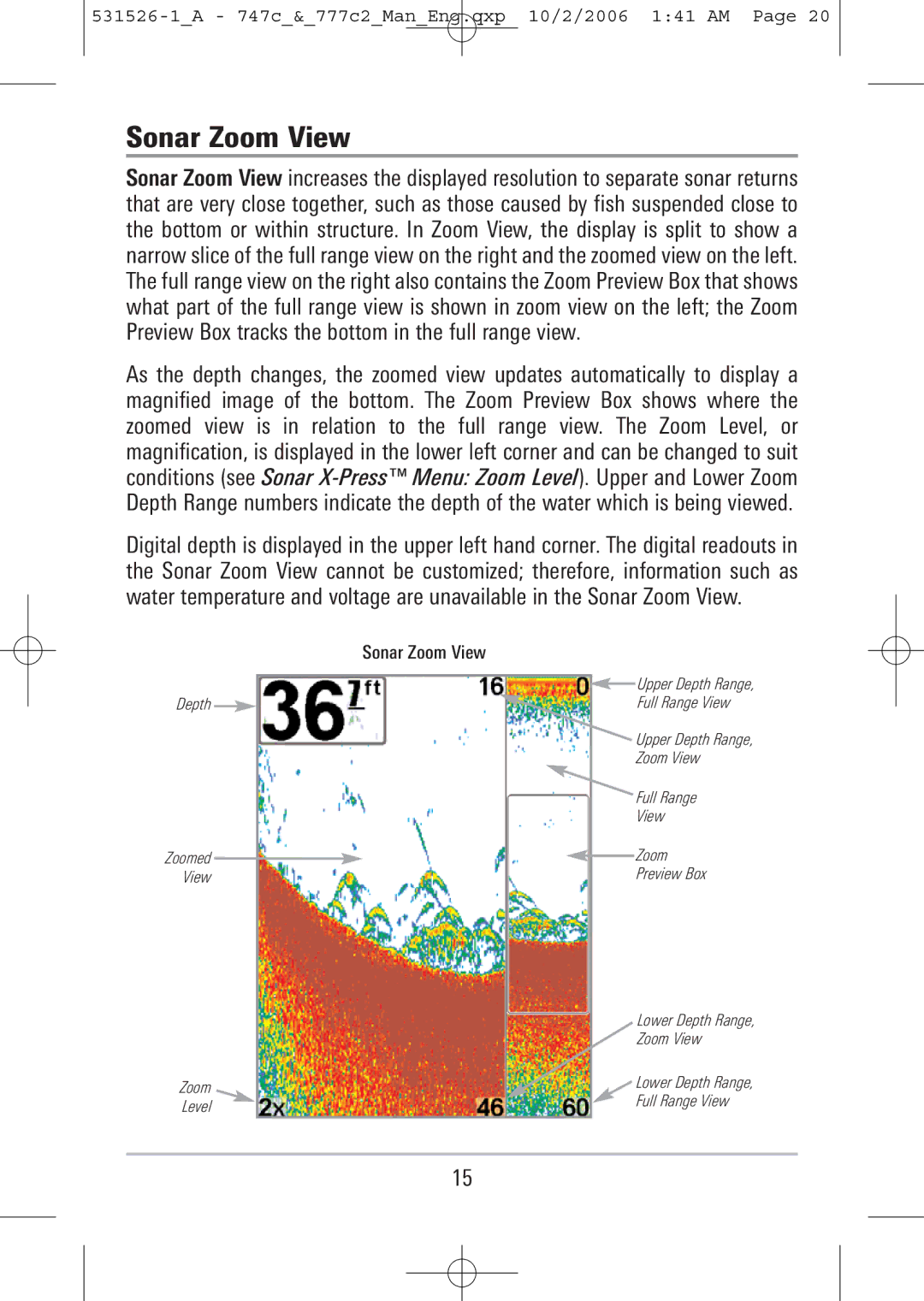 Humminbird 747c, 777c2 manual Sonar Zoom View 