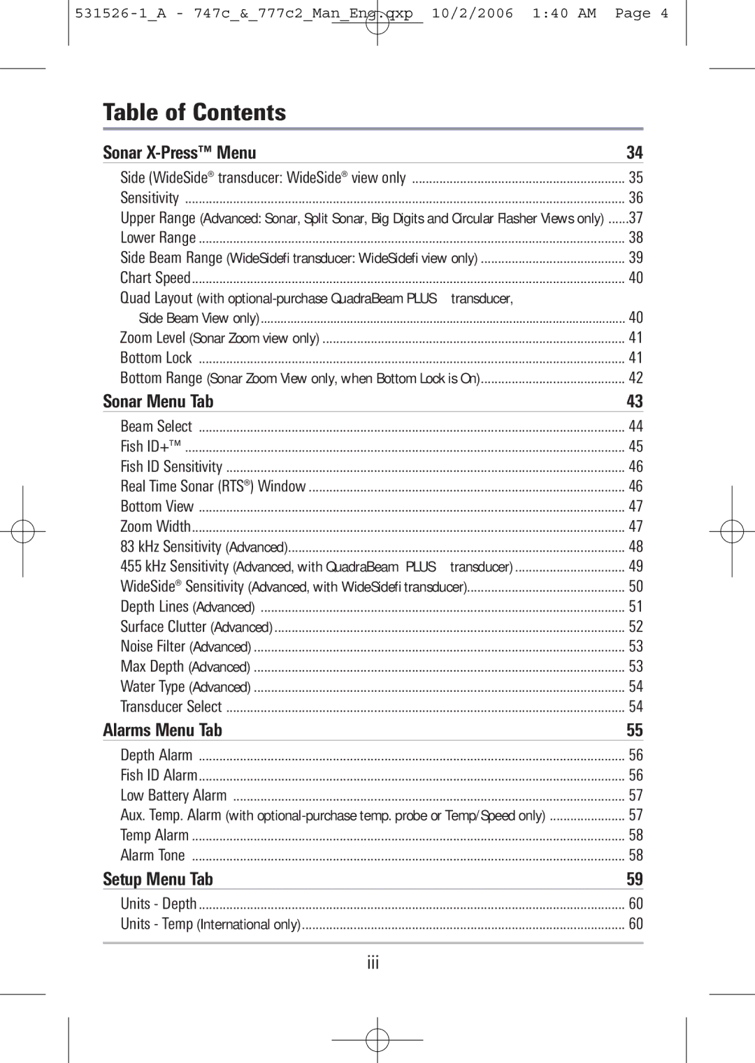 Humminbird 747c, 777c2 manual Setup Menu Tab 