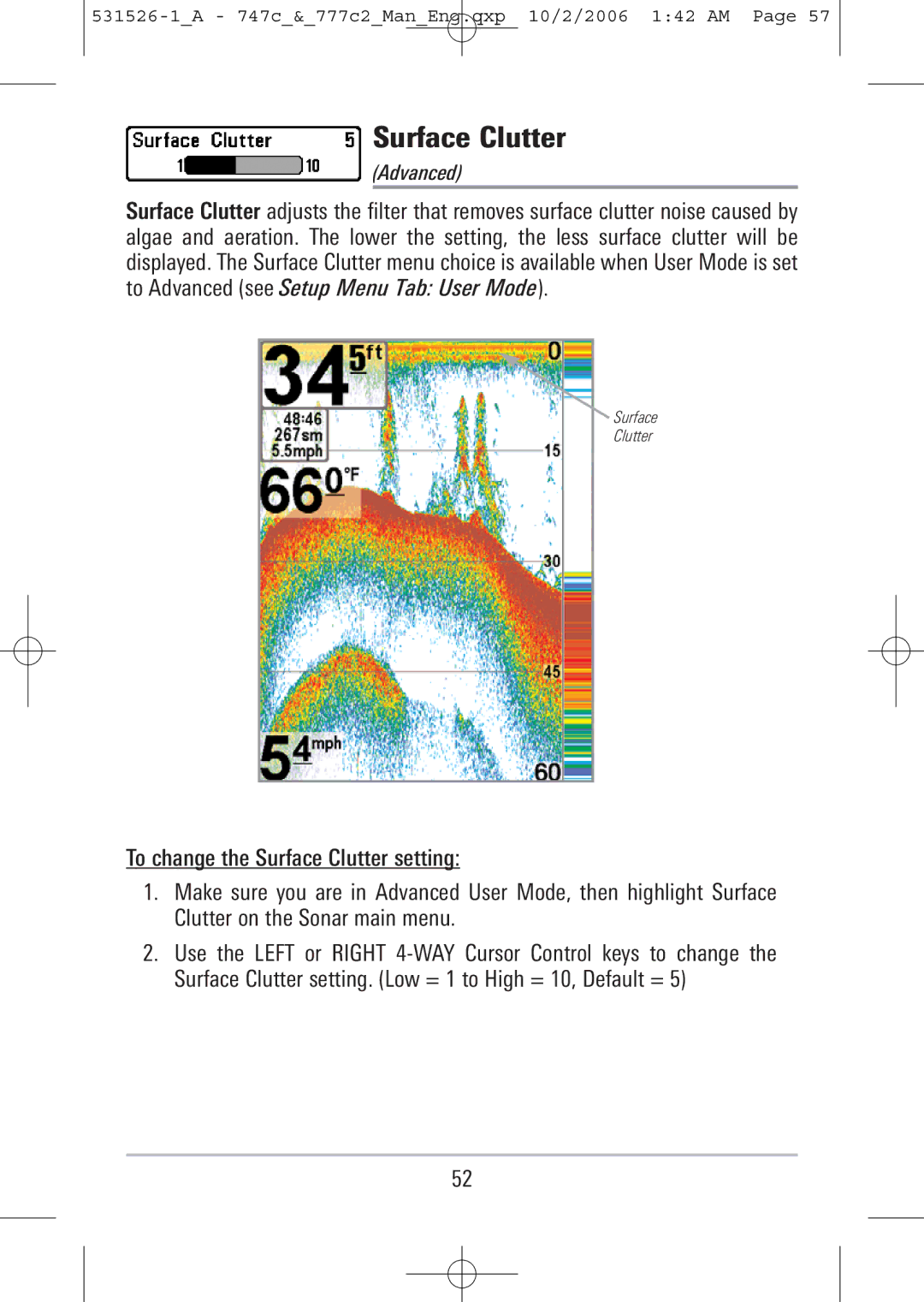 Humminbird 777c2, 747c manual Surface Clutter 